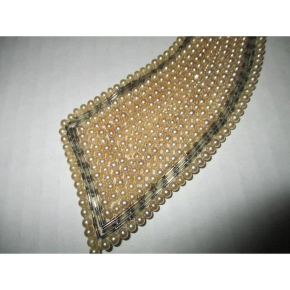 *Cream And Silver Metallic Vintage Pearl Beaded Collar Scarf - Picture 4 of 7